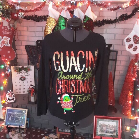 Christmas Justice Guacin Around The Christmas Tree Sequin Top - Size: 14/16 - Picture 4 of 9